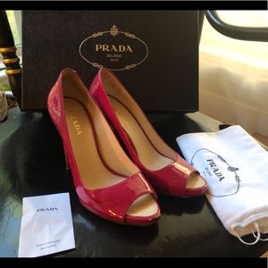 Vibrant hot pink Luxury Designer Brand Prada pumps, with original box and bags.